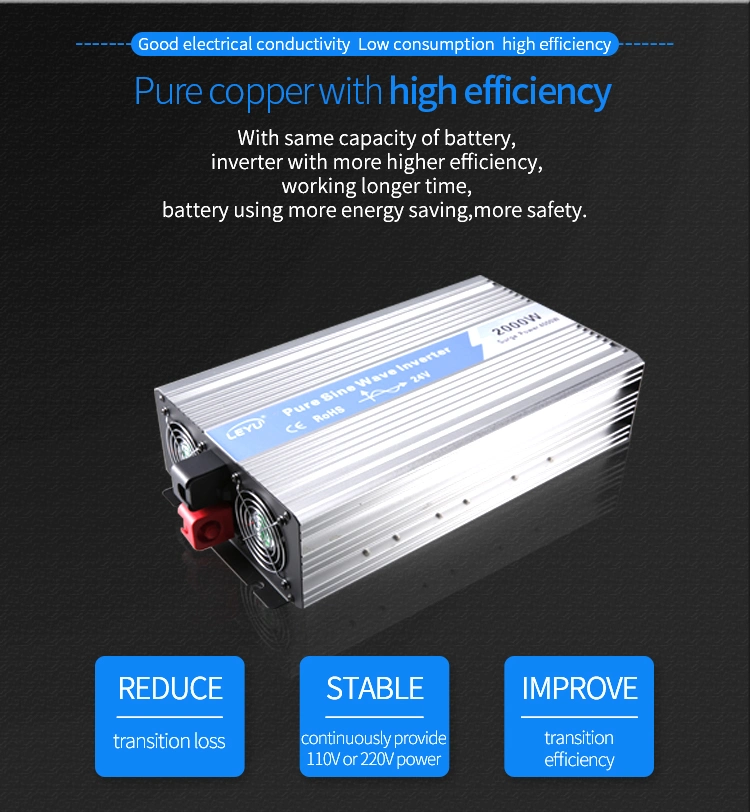 2000W 12V/24V/48V DC to AC 110V/220V Pure Sine Wave, Car Solar Power off Grid Inverter